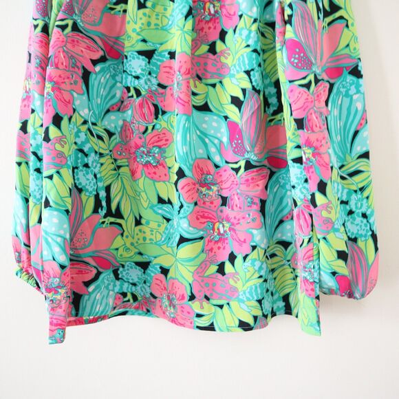 Lilly Pulitzer Size S 100% Silk Elsa Skip On It Top Blouse Frogs Floral - Picture 12 of 13